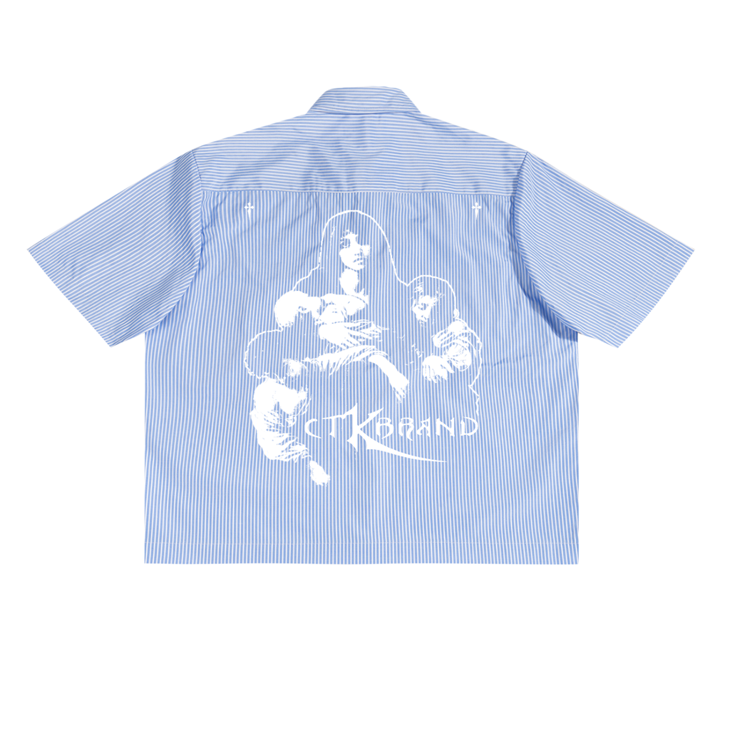 CTK BRAND RESENTMENT Stripe Button-up T-Shirt (Blue/White)