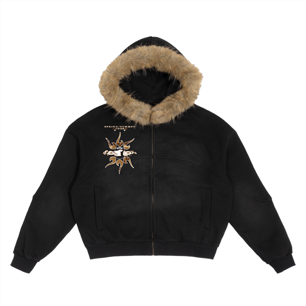 CTK CASINO Zip-up Hooded Jacket with Detachable Fur (Black/Desert Camo)