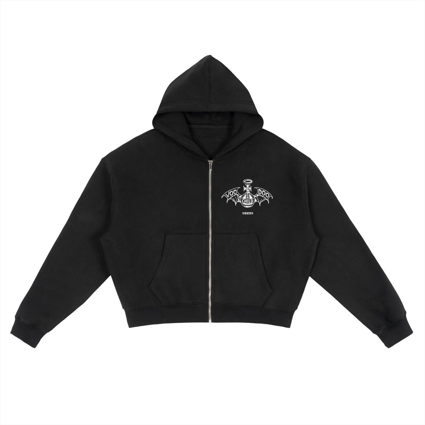 VOODOO CHILD Logo Fleece Zip-Up Hoodie (Black/White)