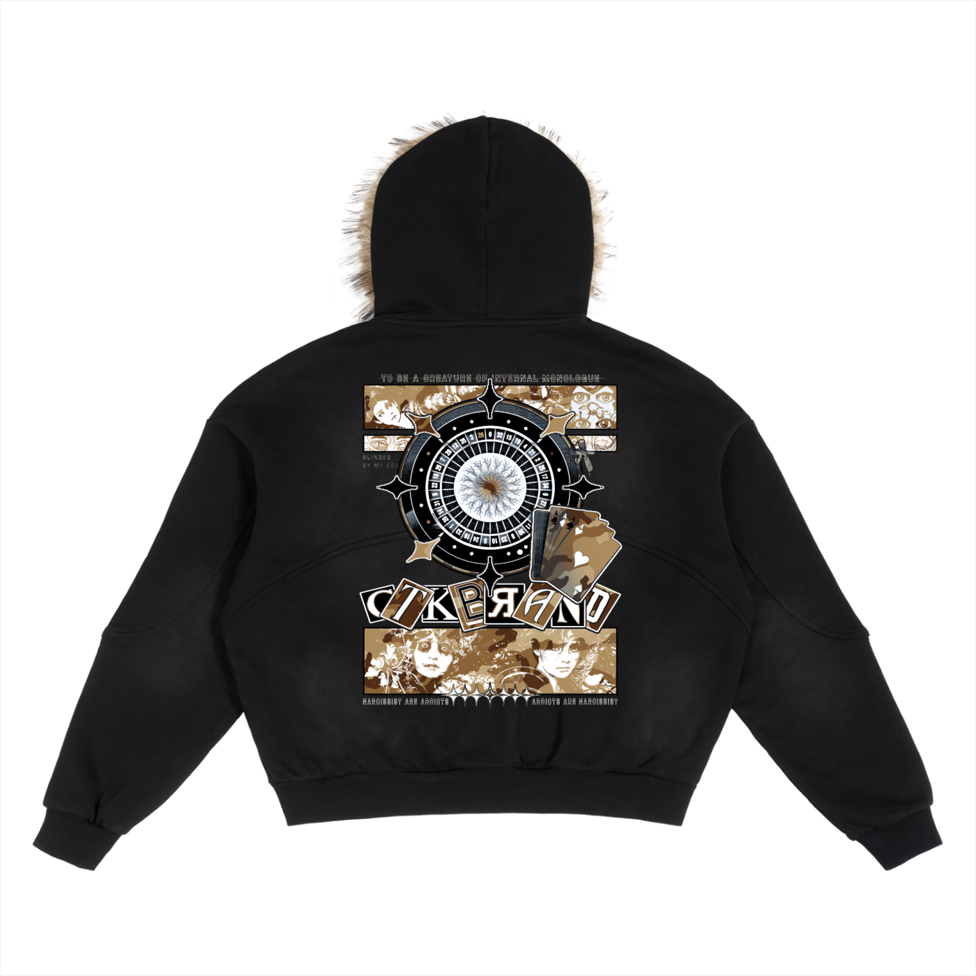 CTK CASINO Zip-up Hooded Jacket with Detachable Fur (Black/Desert Camo)