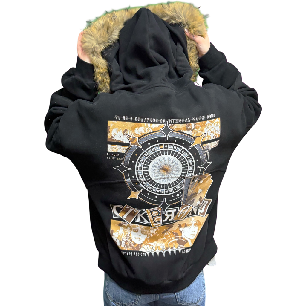 CTK CASINO Zip-up Hooded Jacket with Detachable Fur (Black/Desert Camo)