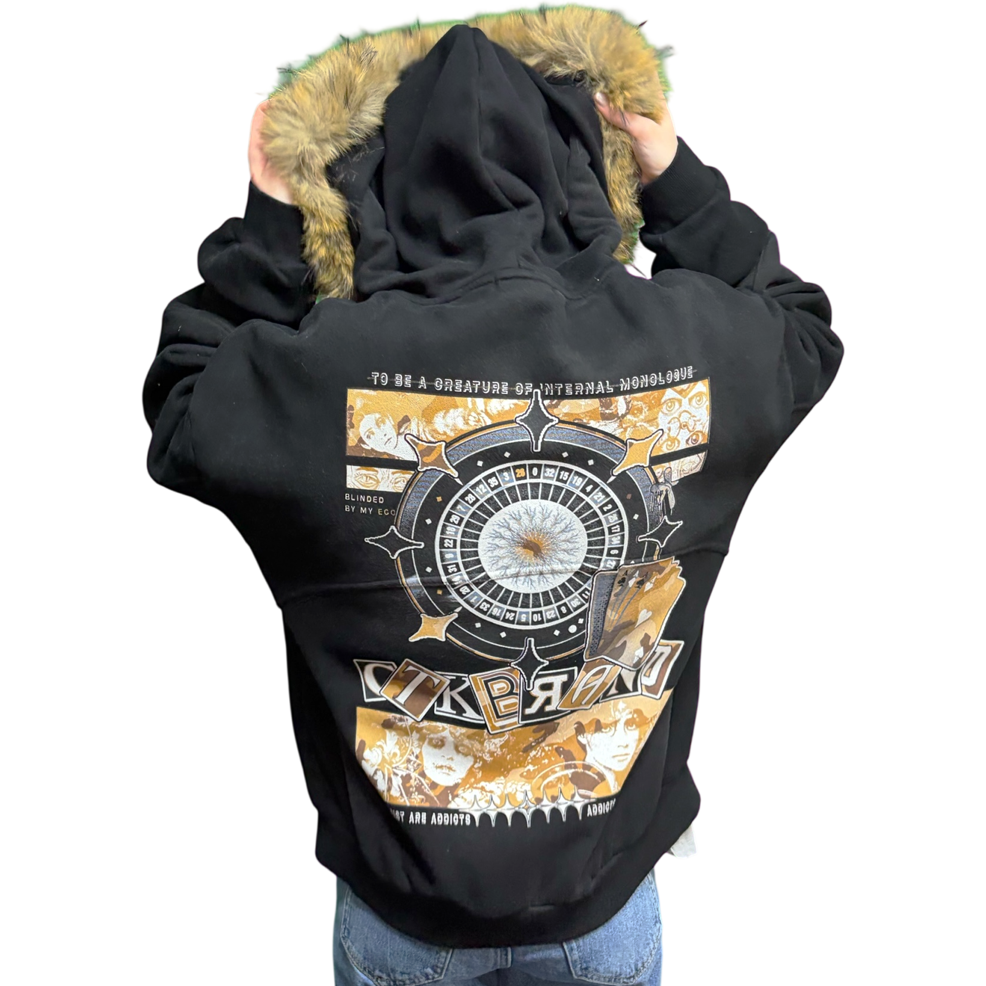 CTK CASINO Zip-up Hooded Jacket with Detachable Fur (Black/Desert Camo)