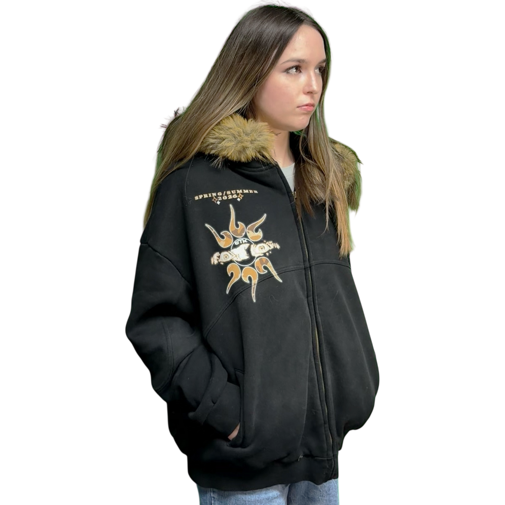 CTK CASINO Zip-up Hooded Jacket with Detachable Fur (Black/Desert Camo)