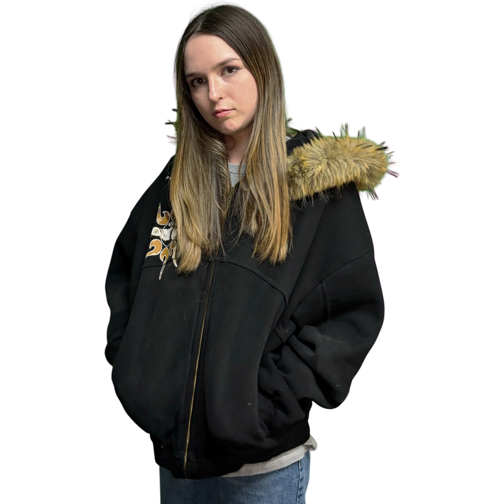 CTK CASINO Zip-up Hooded Jacket with Detachable Fur (Black/Desert Camo)