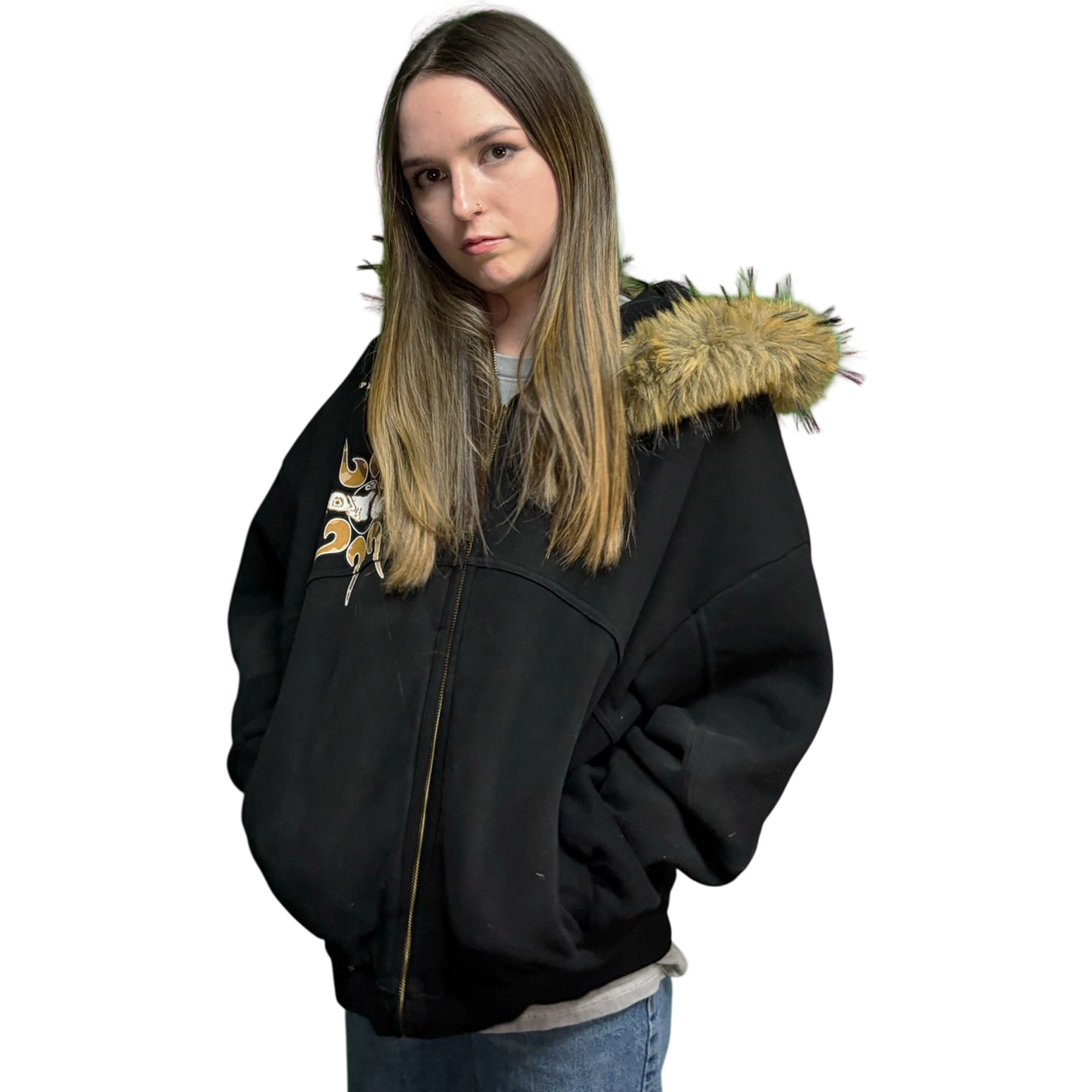 CTK CASINO Zip-up Hooded Jacket with Detachable Fur (Black/Desert Camo)
