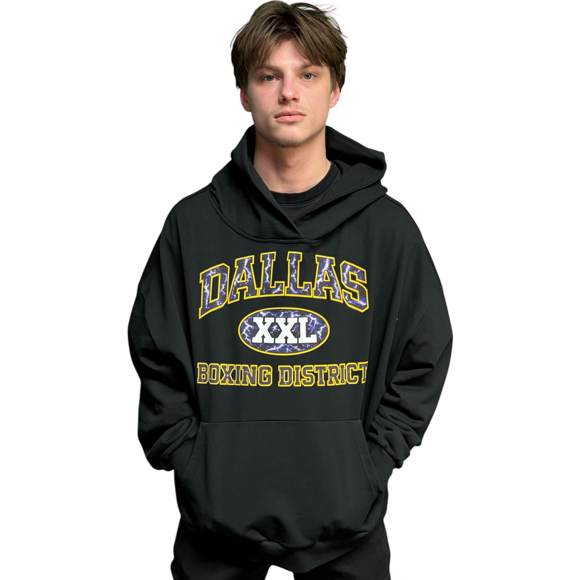 DALLAS BOXING Oversized Pump Cover/Hoodie (Black/Yellow) 100% cotton