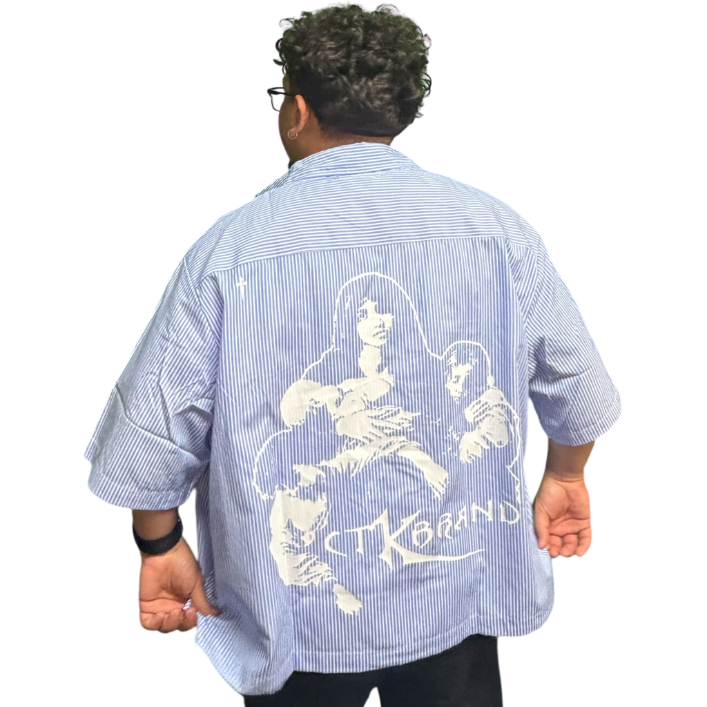CTK BRAND RESENTMENT Stripe Button-up T-Shirt (Blue/White)
