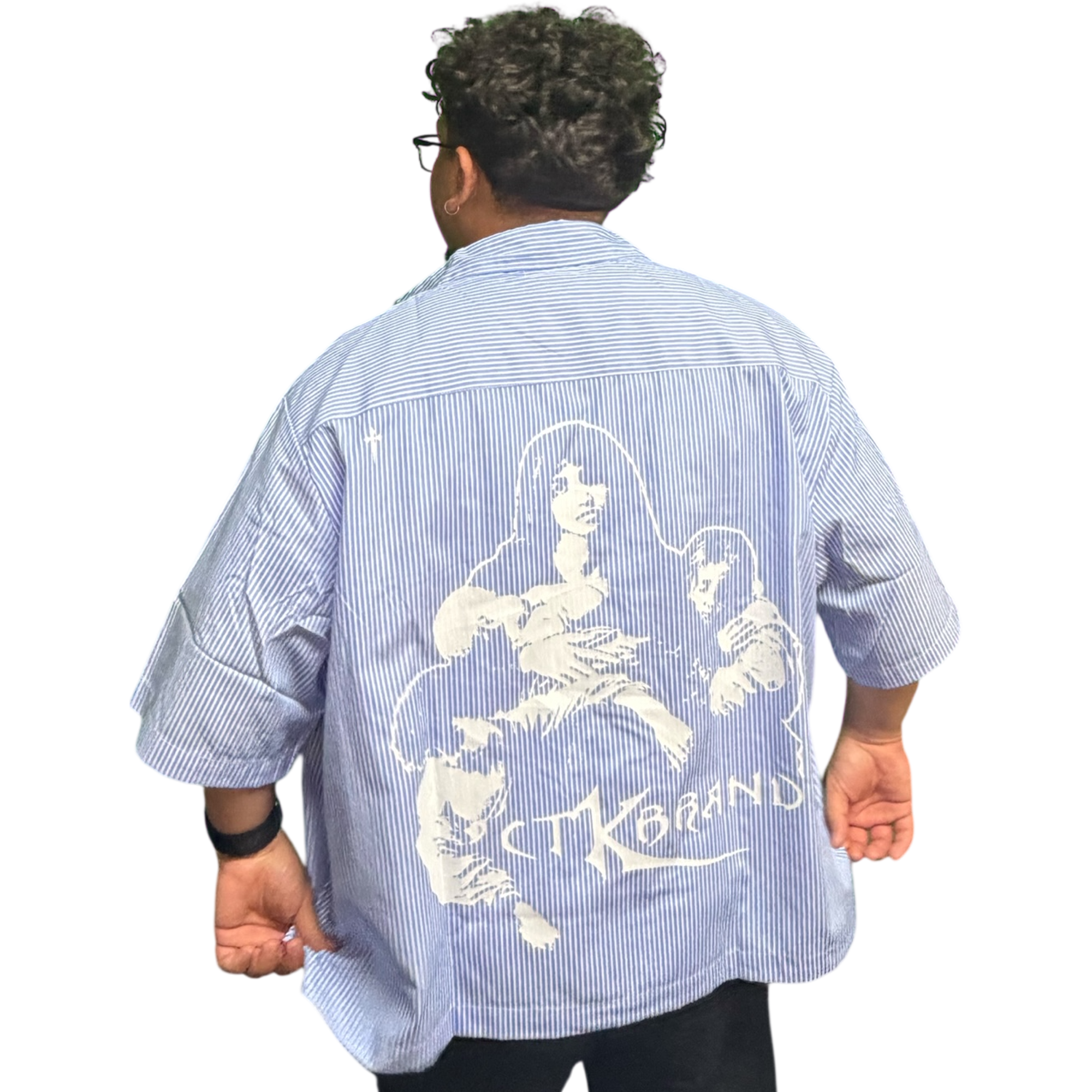 CTK BRAND RESENTMENT Stripe Button-up T-Shirt (Blue/White)