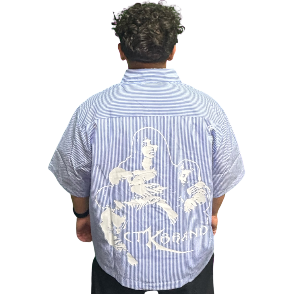 CTK BRAND RESENTMENT Stripe Button-up T-Shirt (Blue/White)