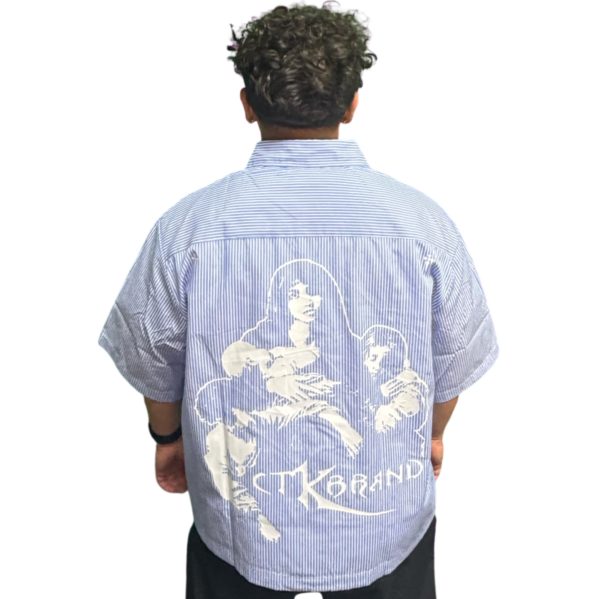 CTK BRAND RESENTMENT Stripe Button-up T-Shirt (Blue/White)