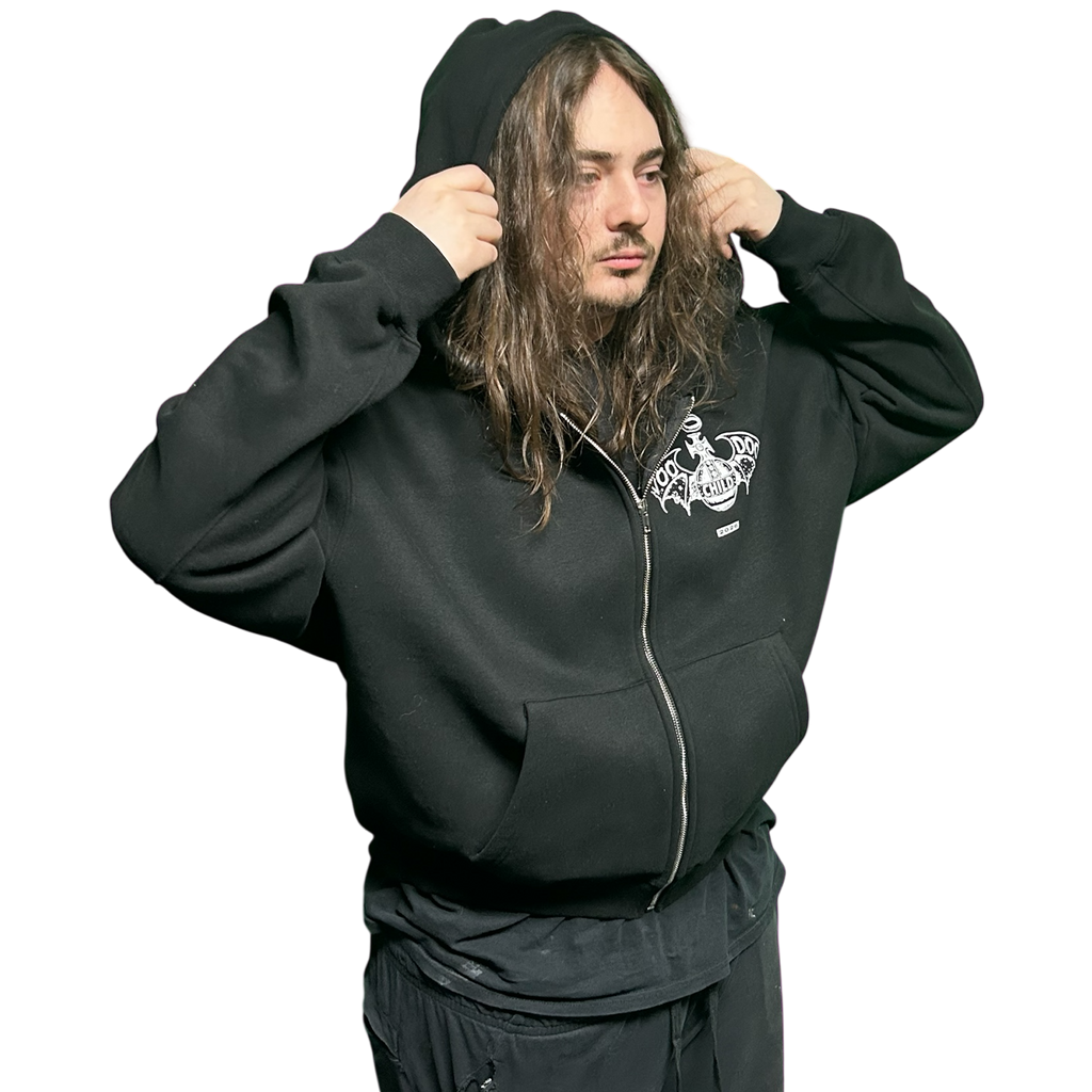 VOODOO CHILD Logo Fleece Zip-Up Hoodie (Black/White)
