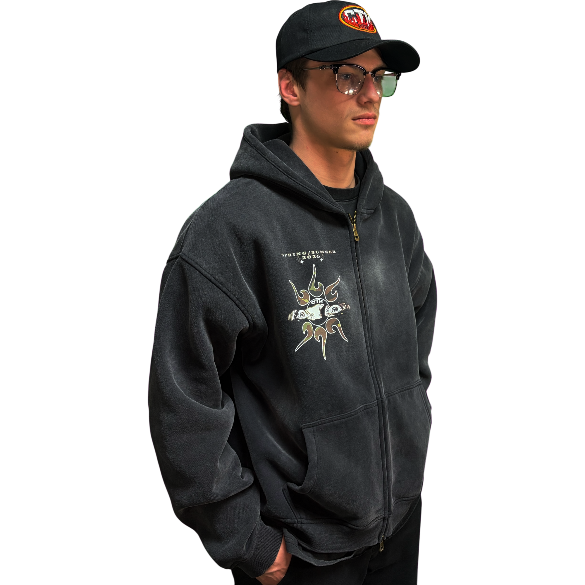 CTK CASINO Zip-up Hooded jacket (Black/Camo)