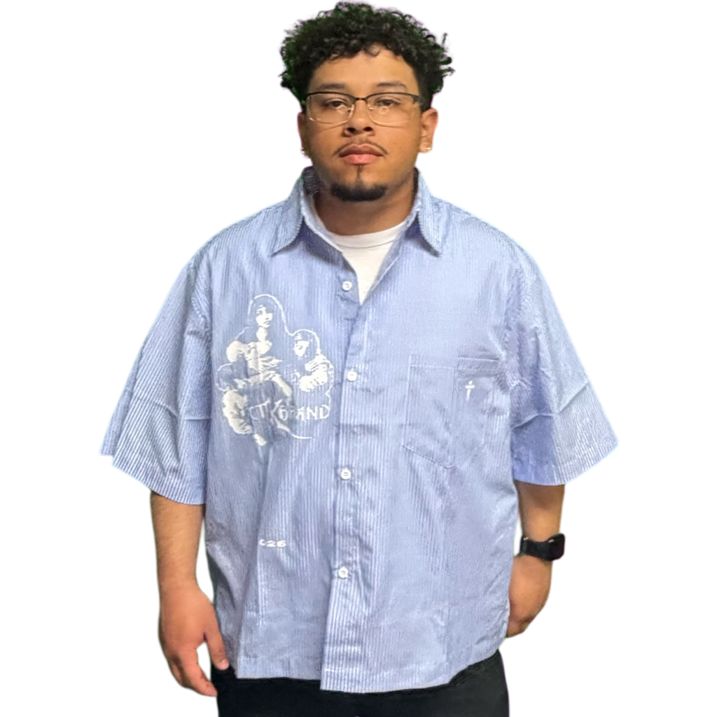 CTK BRAND RESENTMENT Stripe Button-up T-Shirt (Blue/White)