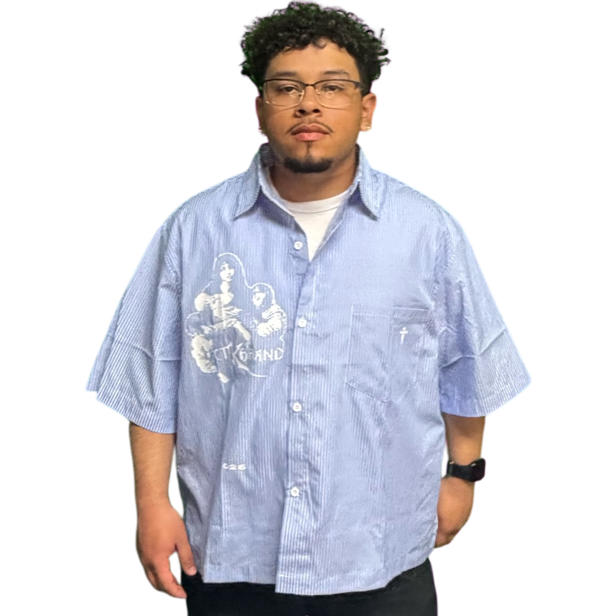 CTK BRAND RESENTMENT Stripe Button-up T-Shirt (Blue/White)