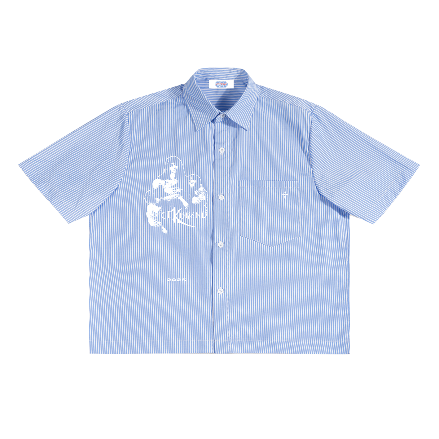 CTK BRAND RESENTMENT Stripe Button-up T-Shirt (Blue/White)