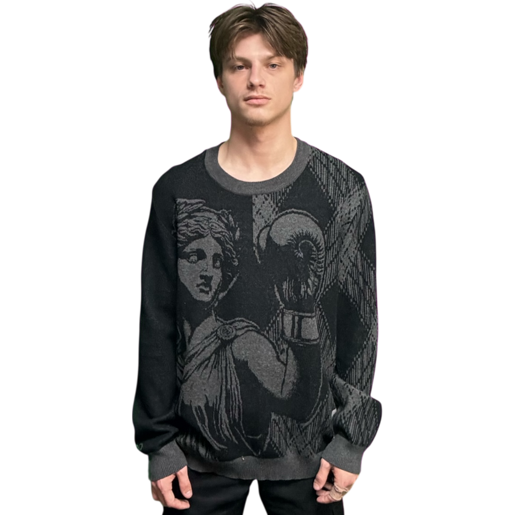 VOODOO CHILD Knitted crew neck sweater (Grey/Black)