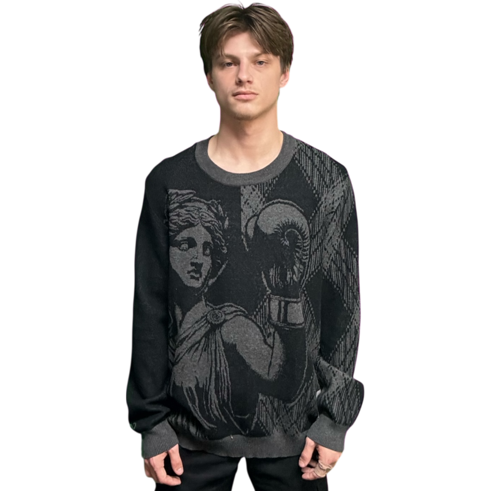 VOODOO CHILD Knitted crew neck sweater (Grey/Black)