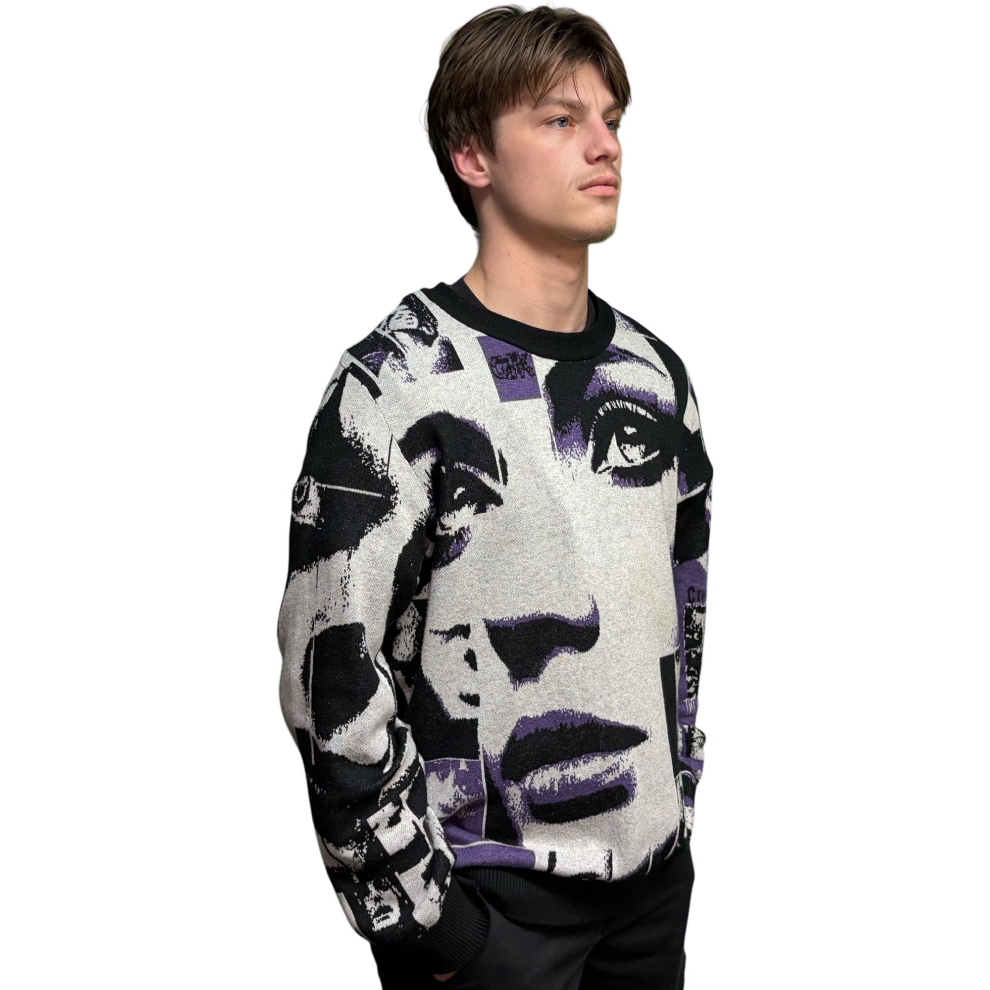 VOODOO CHILD M4A2C0-1976/Sage Knitted crew neck sweater (Bone/Purple)