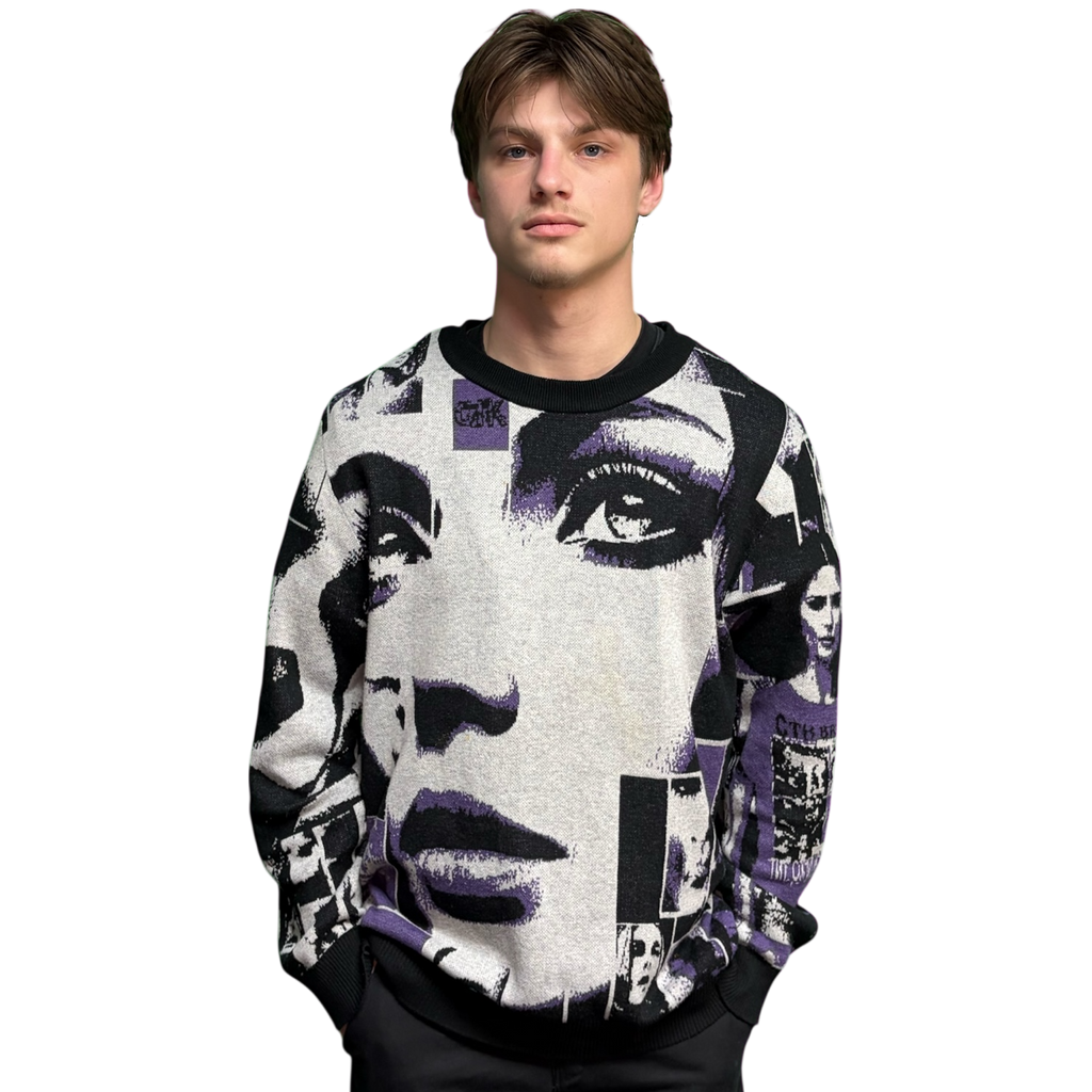 VOODOO CHILD M4A2C0-1976/Sage Knitted crew neck sweater (Bone/Purple)