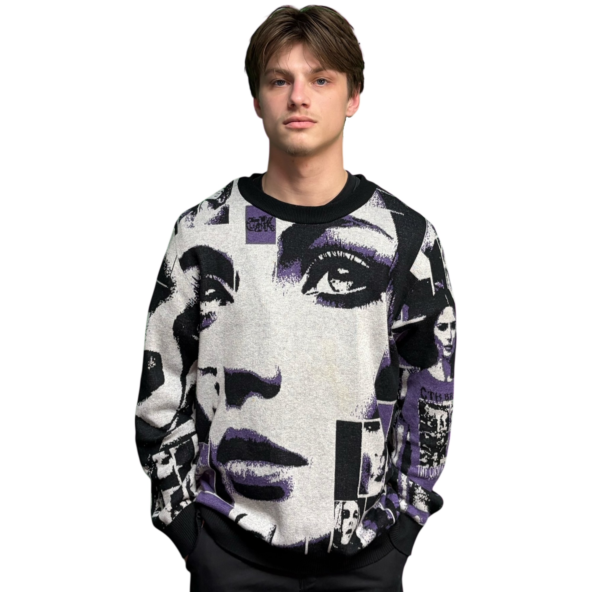 VOODOO CHILD M4A2C0-1976/Sage Knitted crew neck sweater (Bone/Purple)