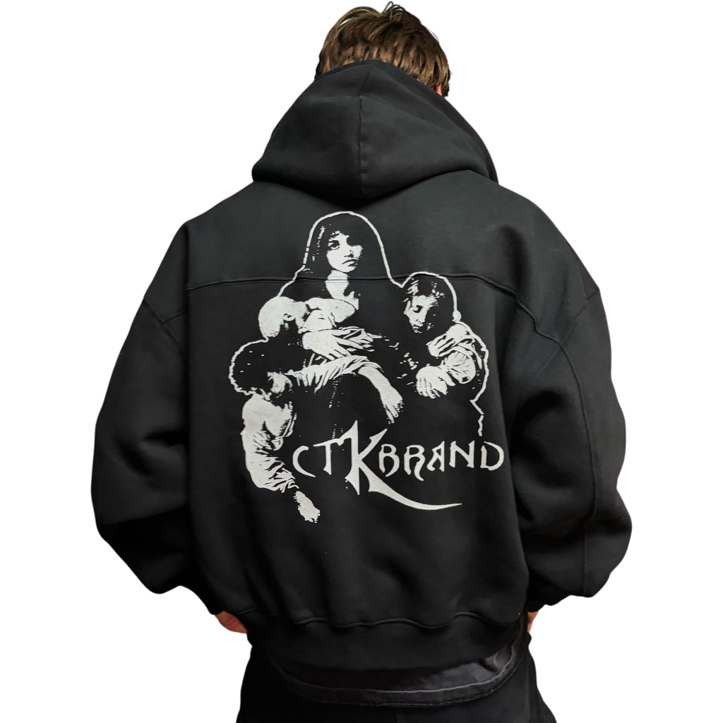VOODOO CHILD Logo Fleece Zip-Up Hoodie (Black/White)