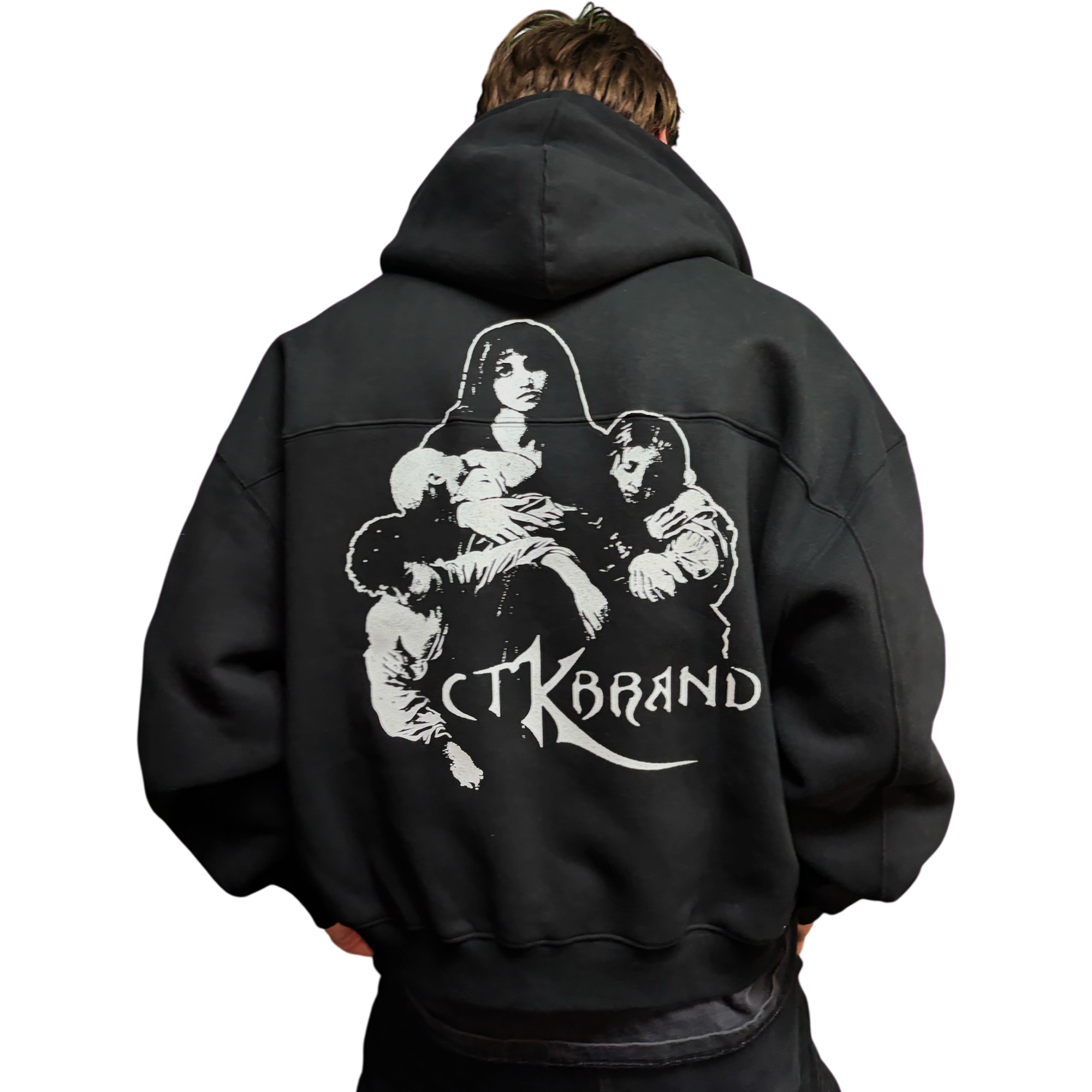VOODOO CHILD Logo Fleece Zip-Up Hoodie (Black/White)