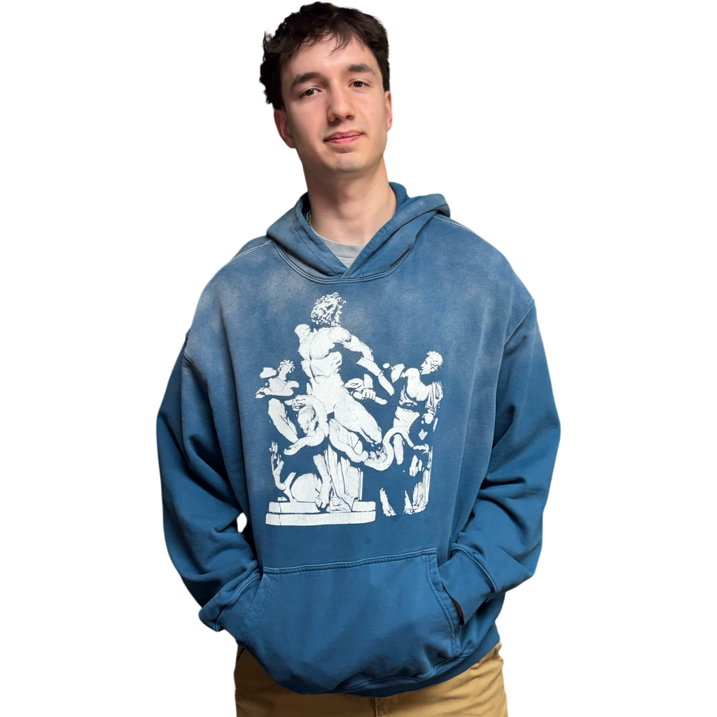 CTK BRAND Trego Heavyweight Sunfade Hoodie (Blue/White) 100% cotton