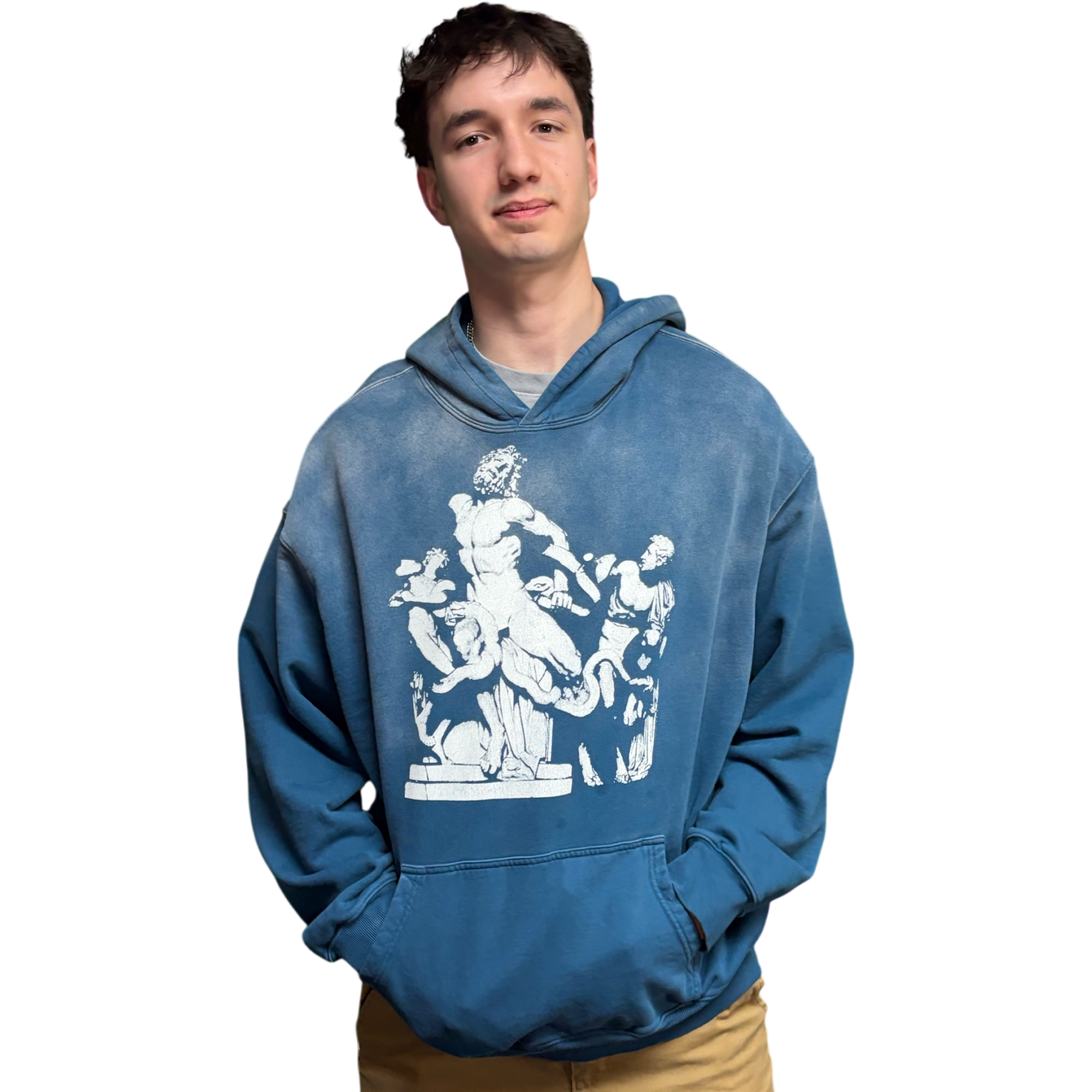 CTK BRAND Trego Heavyweight Sunfade Hoodie (Blue/White) 100% cotton