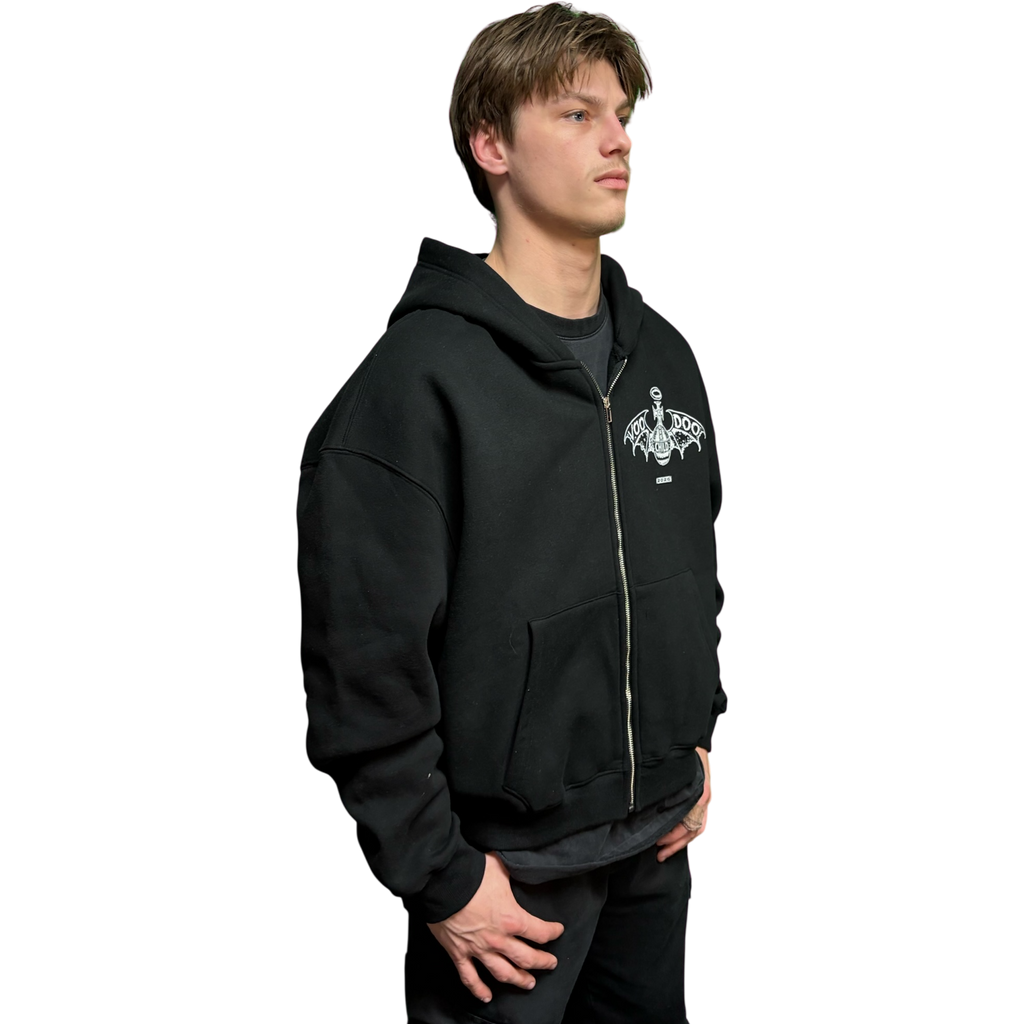 VOODOO CHILD Logo Fleece Zip-Up Hoodie (Black/White)