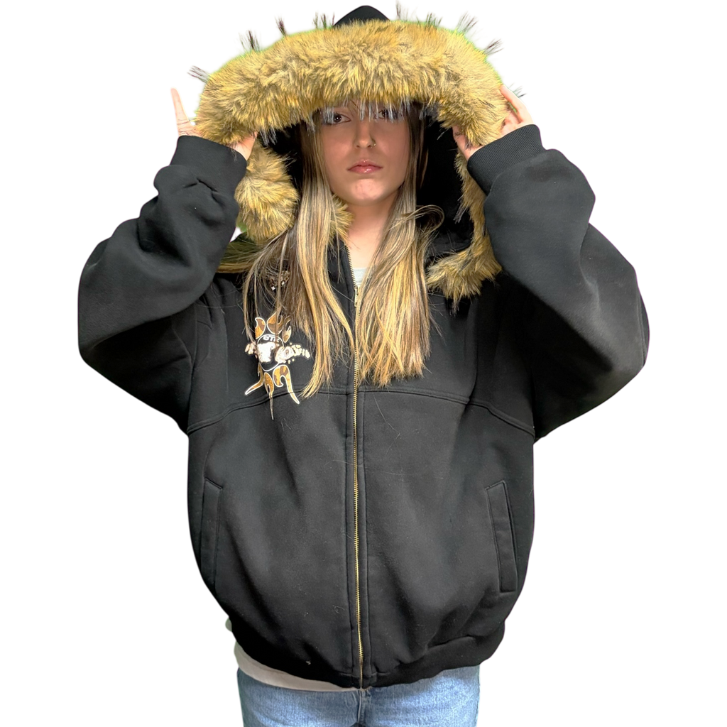 CTK CASINO Zip-up Hooded Jacket with Detachable Fur (Black/Desert Camo)