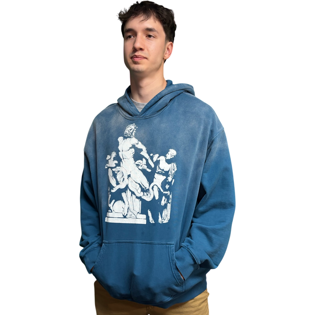 CTK BRAND Trego Heavyweight Sunfade Hoodie (Blue/White) 100% cotton