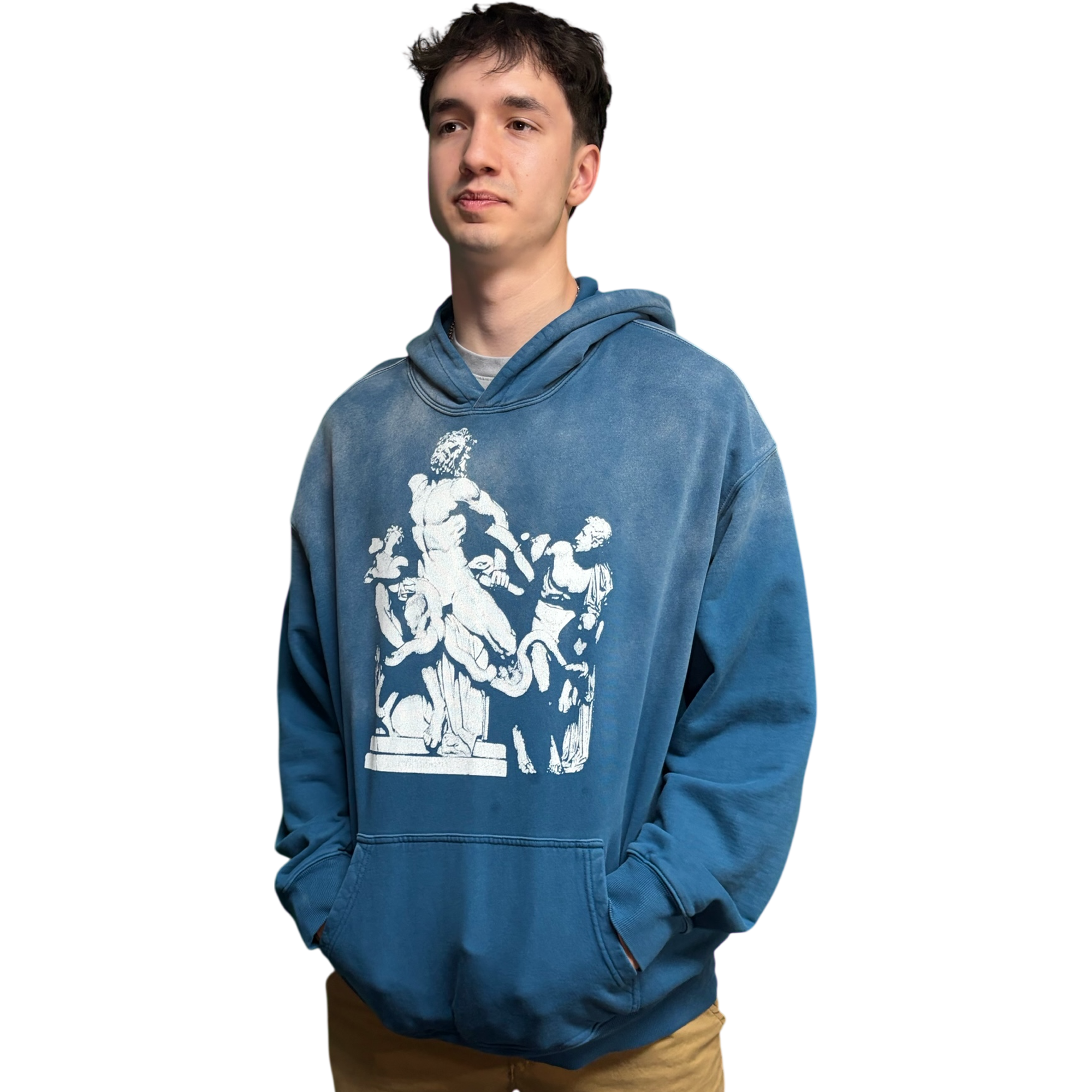 CTK BRAND Trego Heavyweight Sunfade Hoodie (Blue/White) 100% cotton