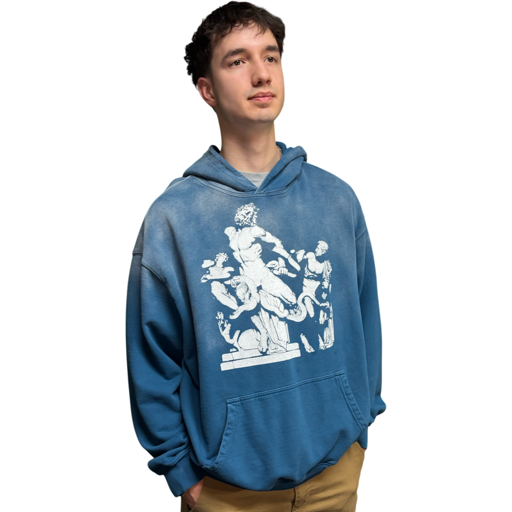 CTK BRAND Trego Heavyweight Sunfade Hoodie (Blue/White) 100% cotton