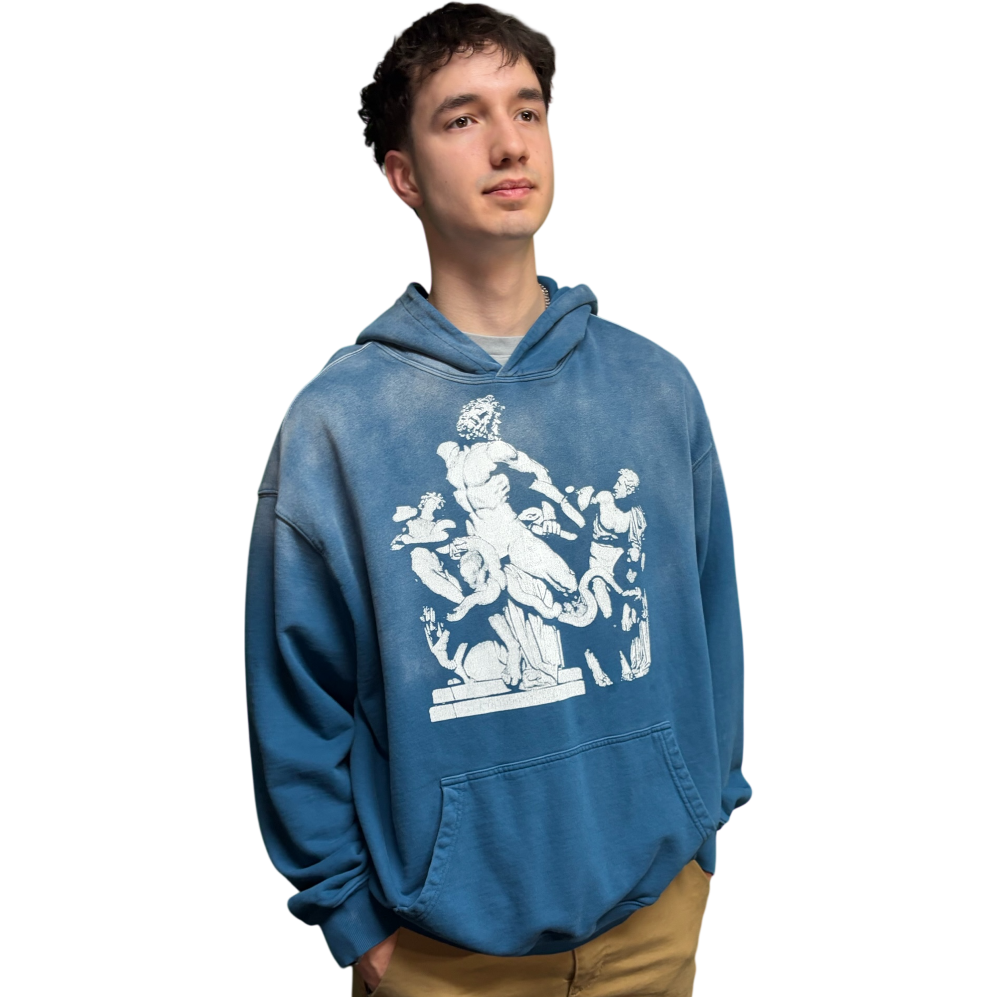 CTK BRAND Trego Heavyweight Sunfade Hoodie (Blue/White) 100% cotton