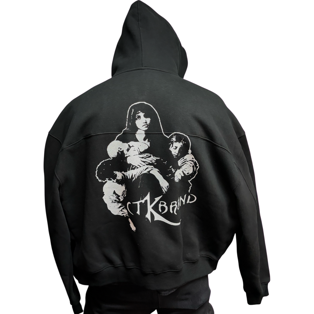 VOODOO CHILD Logo Fleece Zip-Up Hoodie (Black/White)