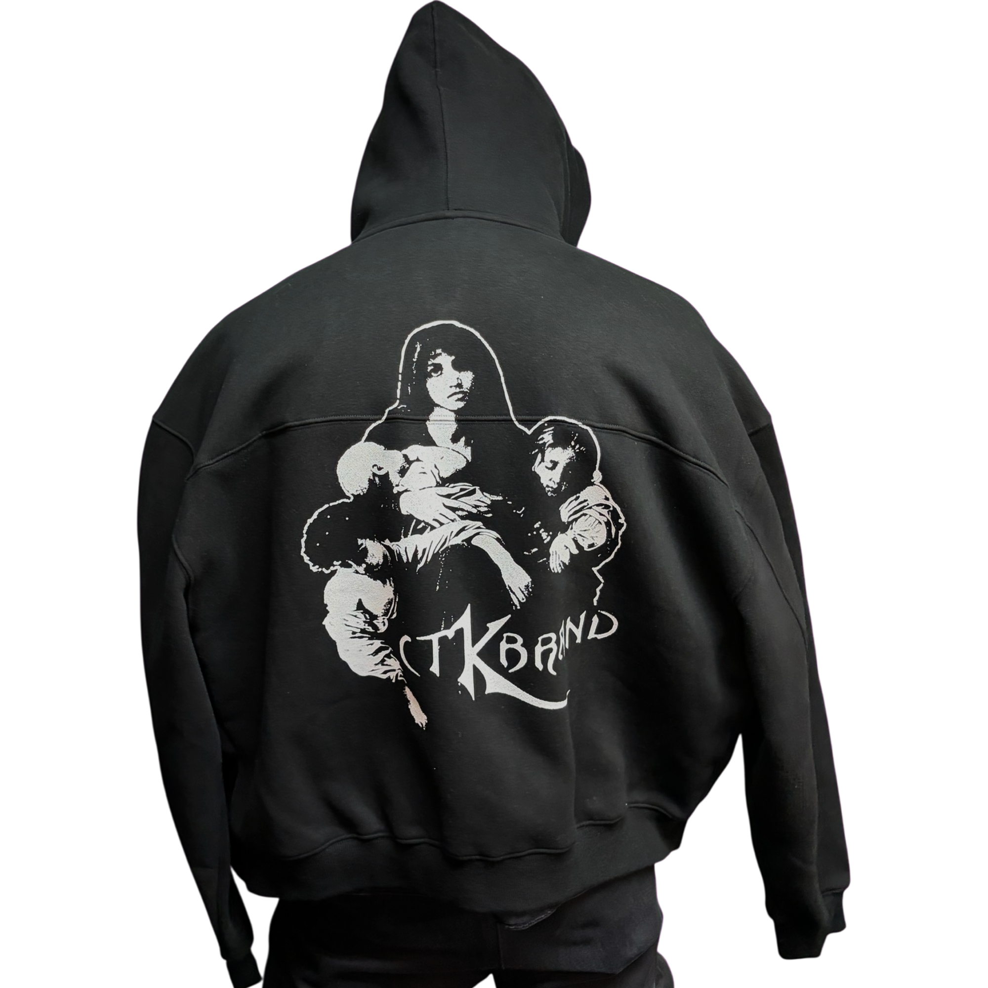 VOODOO CHILD Logo Fleece Zip-Up Hoodie (Black/White)