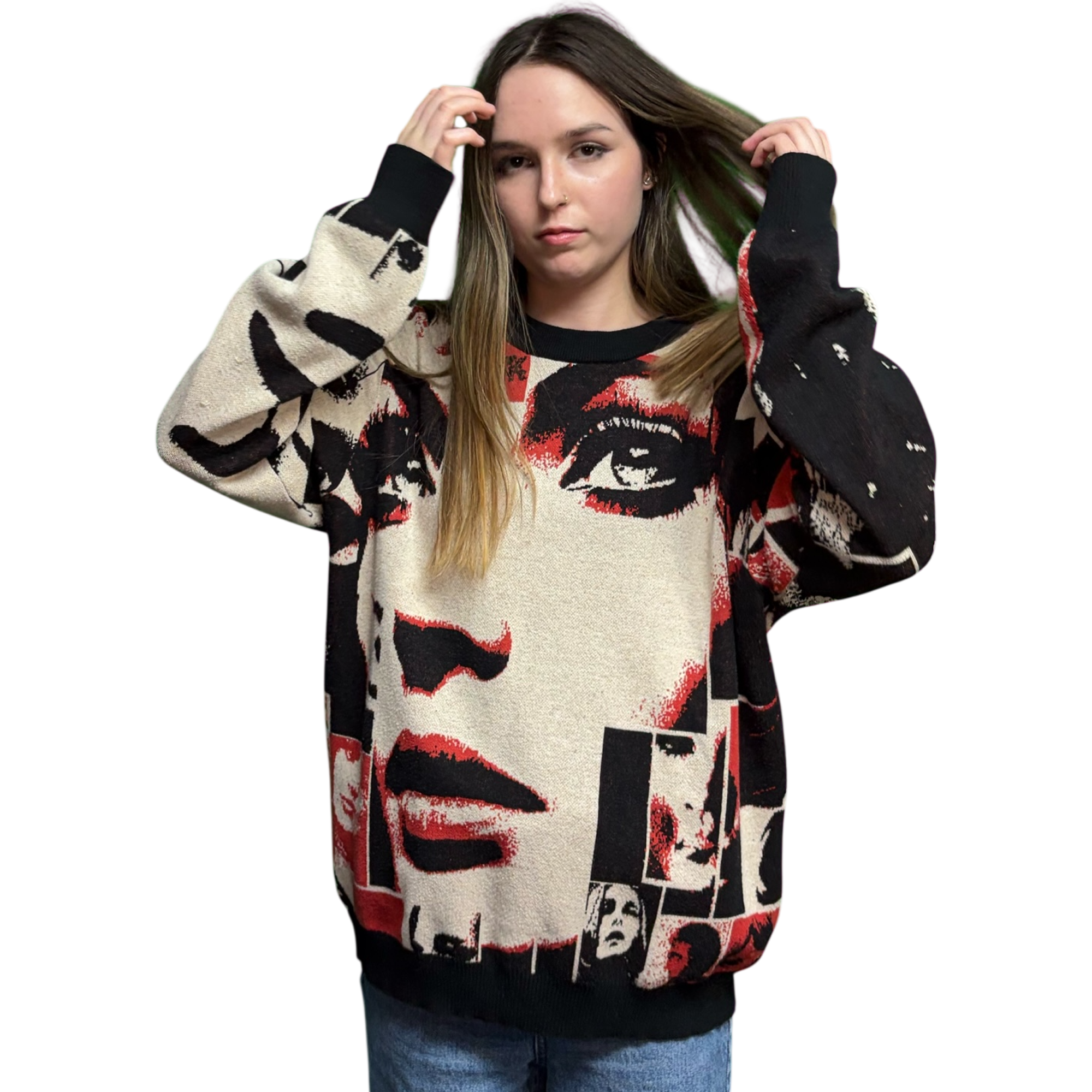 VOODOO CHILD M4A2C0-1976/Sage Knitted crew neck sweater (Taupe/Red)