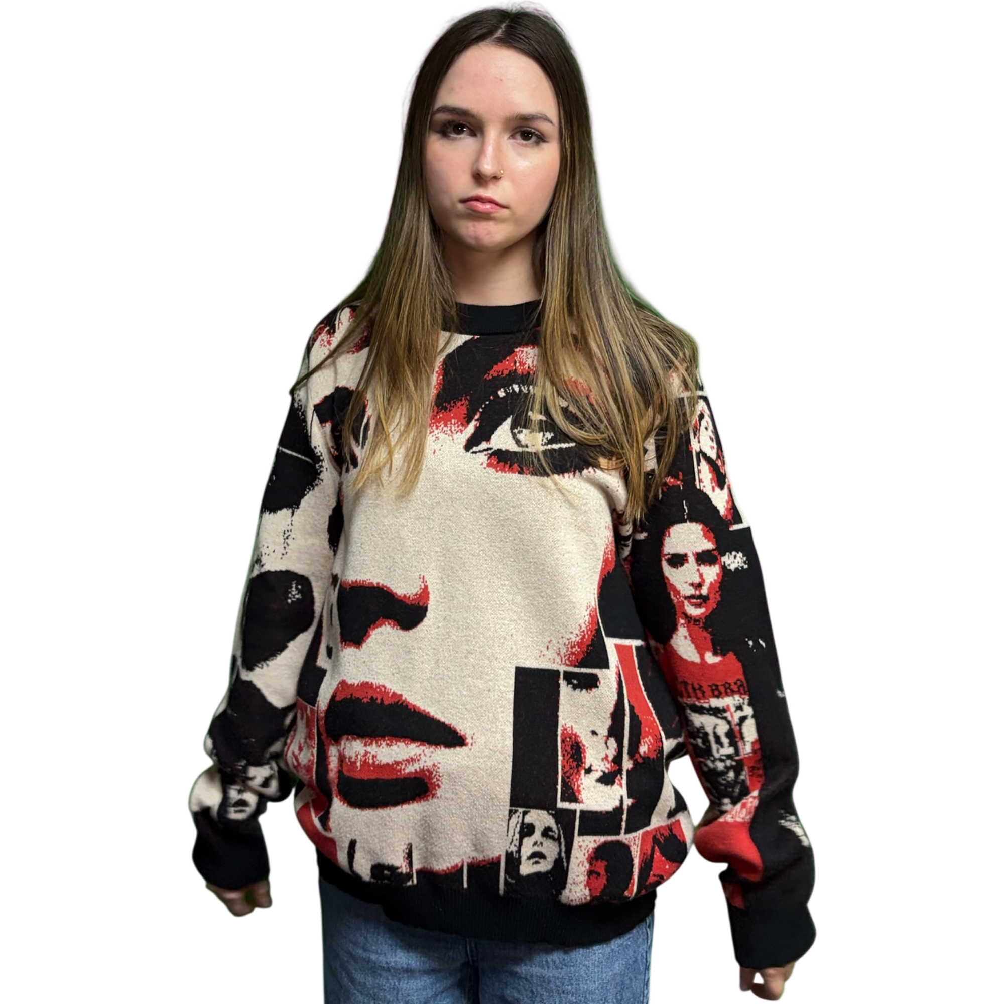 VOODOO CHILD M4A2C0-1976/Sage Knitted crew neck sweater (Taupe/Red)