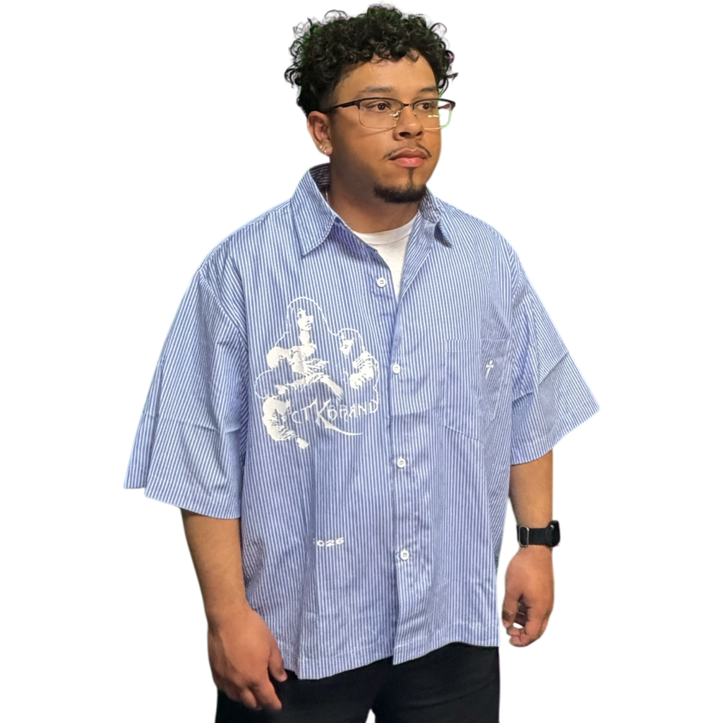 CTK BRAND RESENTMENT Stripe Button-up T-Shirt (Blue/White)