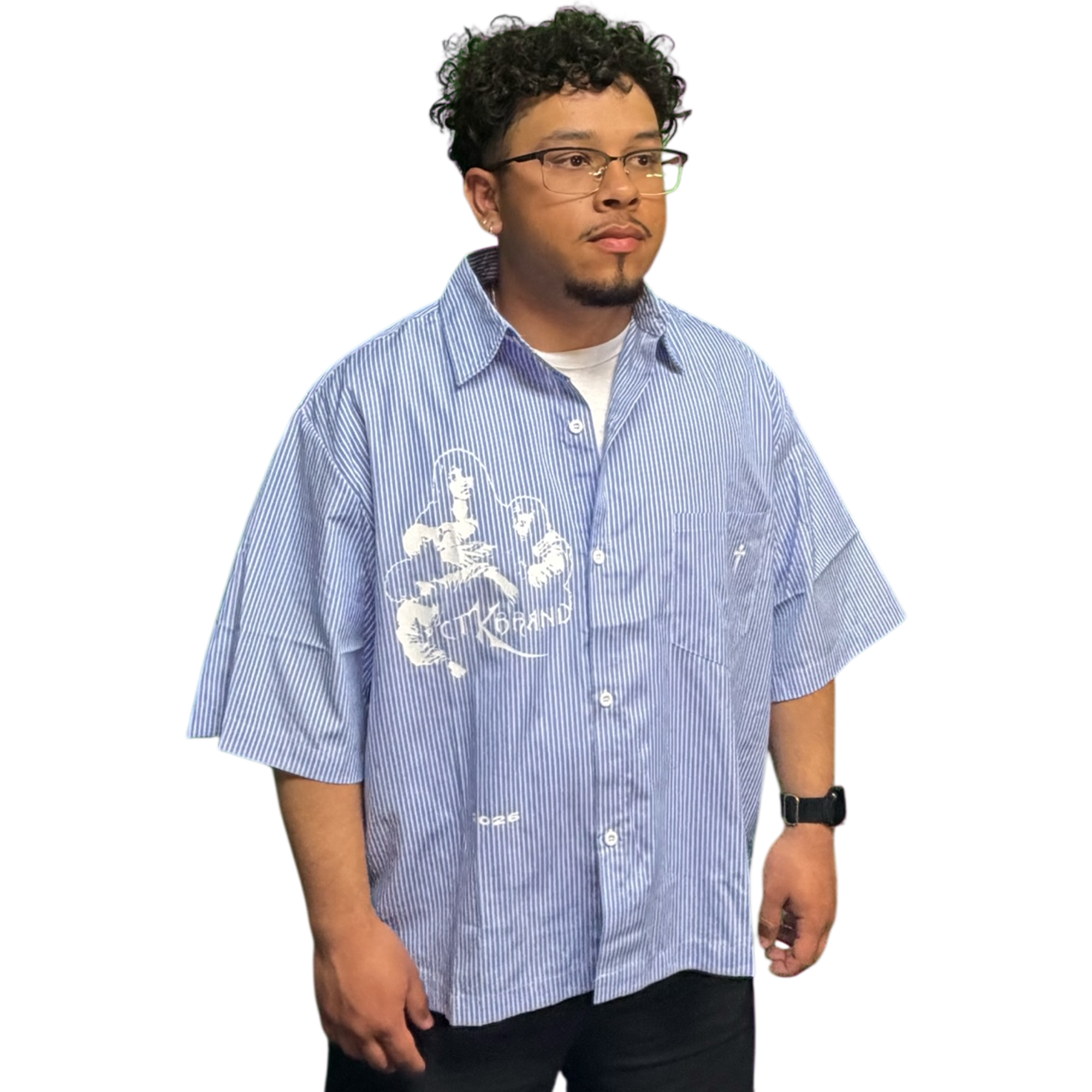 CTK BRAND RESENTMENT Stripe Button-up T-Shirt (Blue/White)