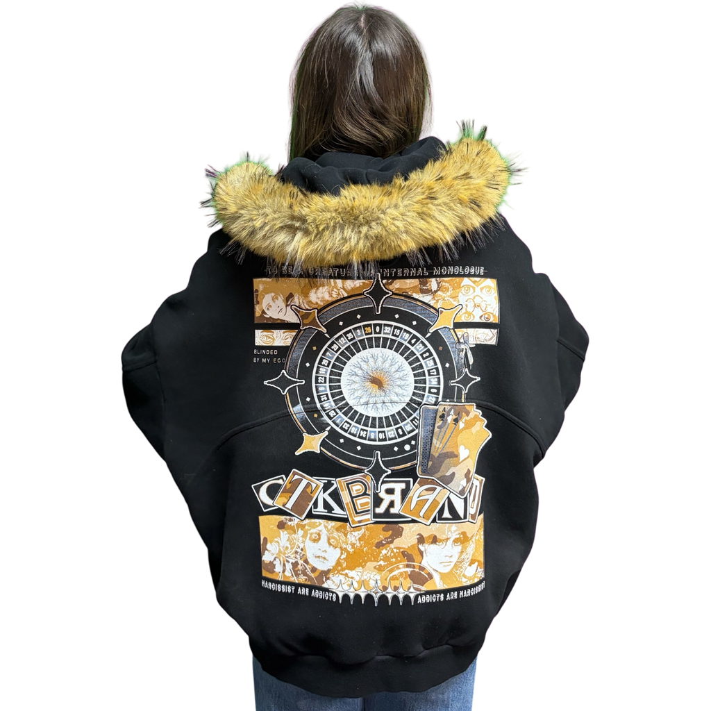 CTK CASINO Zip-up Hooded Jacket with Detachable Fur (Black/Desert Camo)