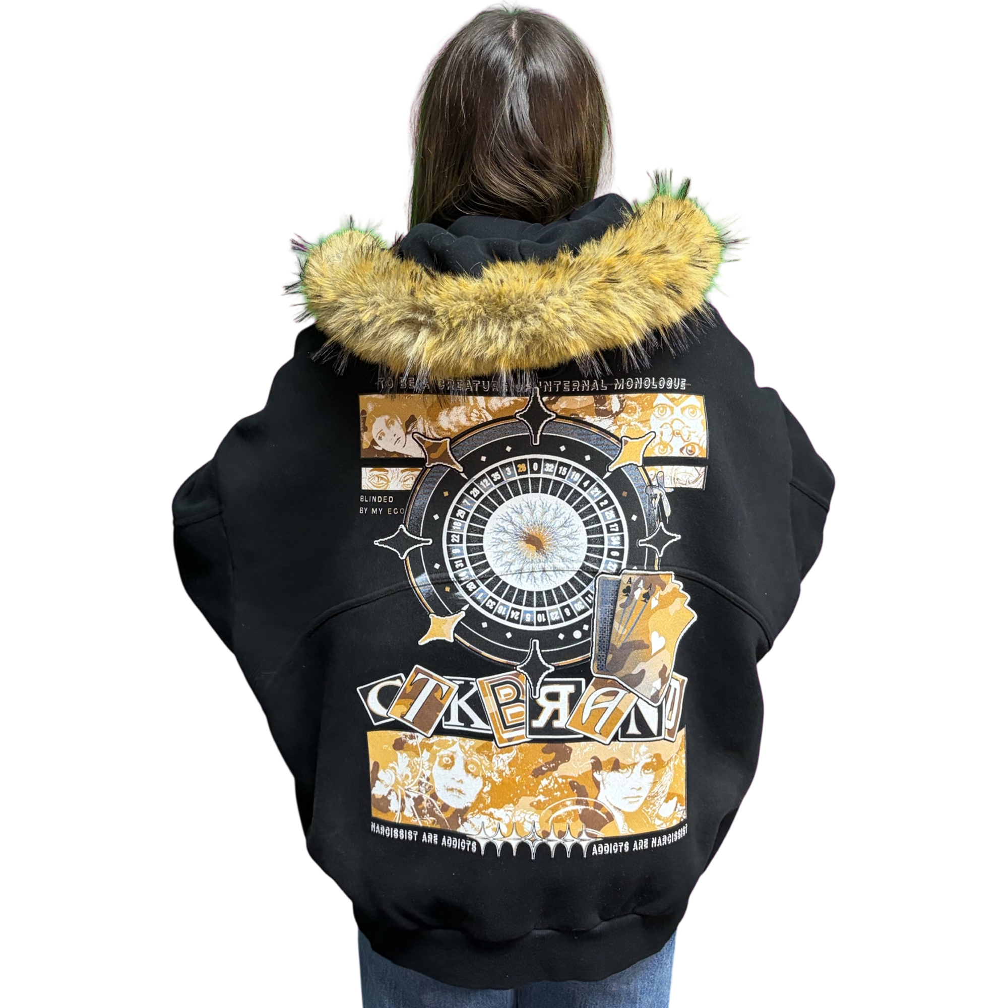 CTK CASINO Zip-up Hooded Jacket with Detachable Fur (Black/Desert Camo)