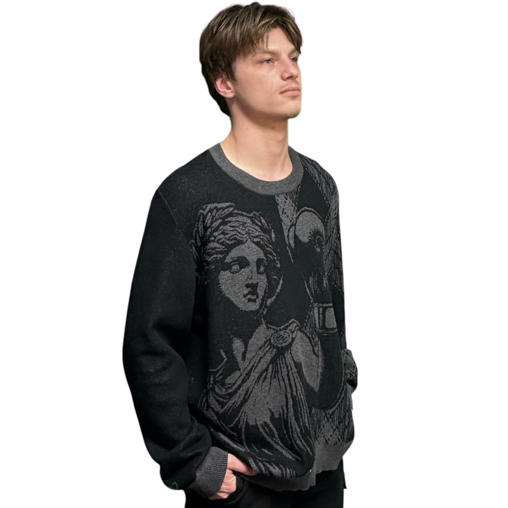VOODOO CHILD Knitted crew neck sweater (Grey/Black)