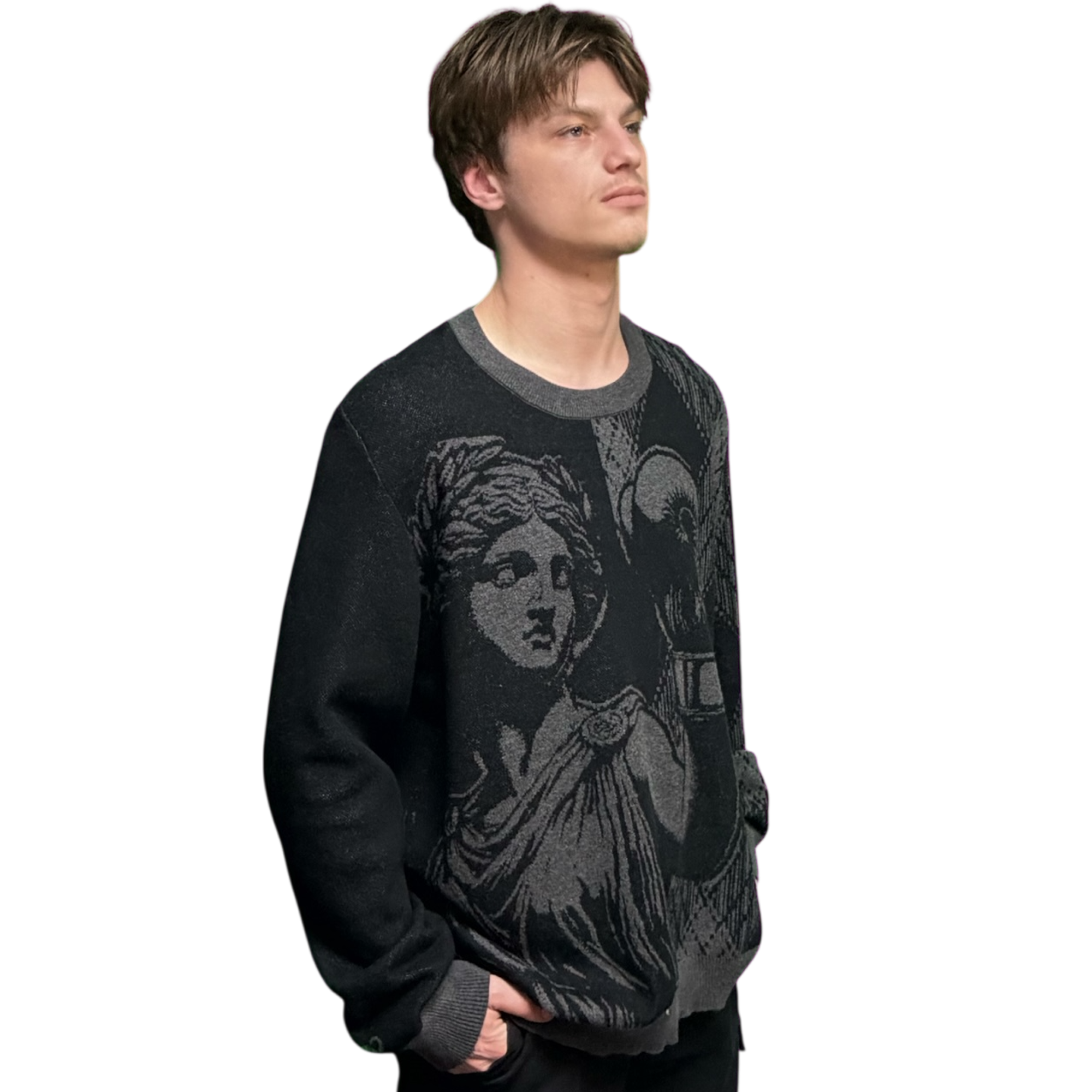 VOODOO CHILD Knitted crew neck sweater (Grey/Black)